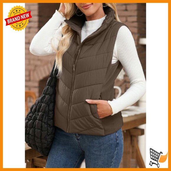Women's Sleeveless Puffer Vest Quilted Zip Up Winter Outerwear with Pockets - Picture 4 of 8